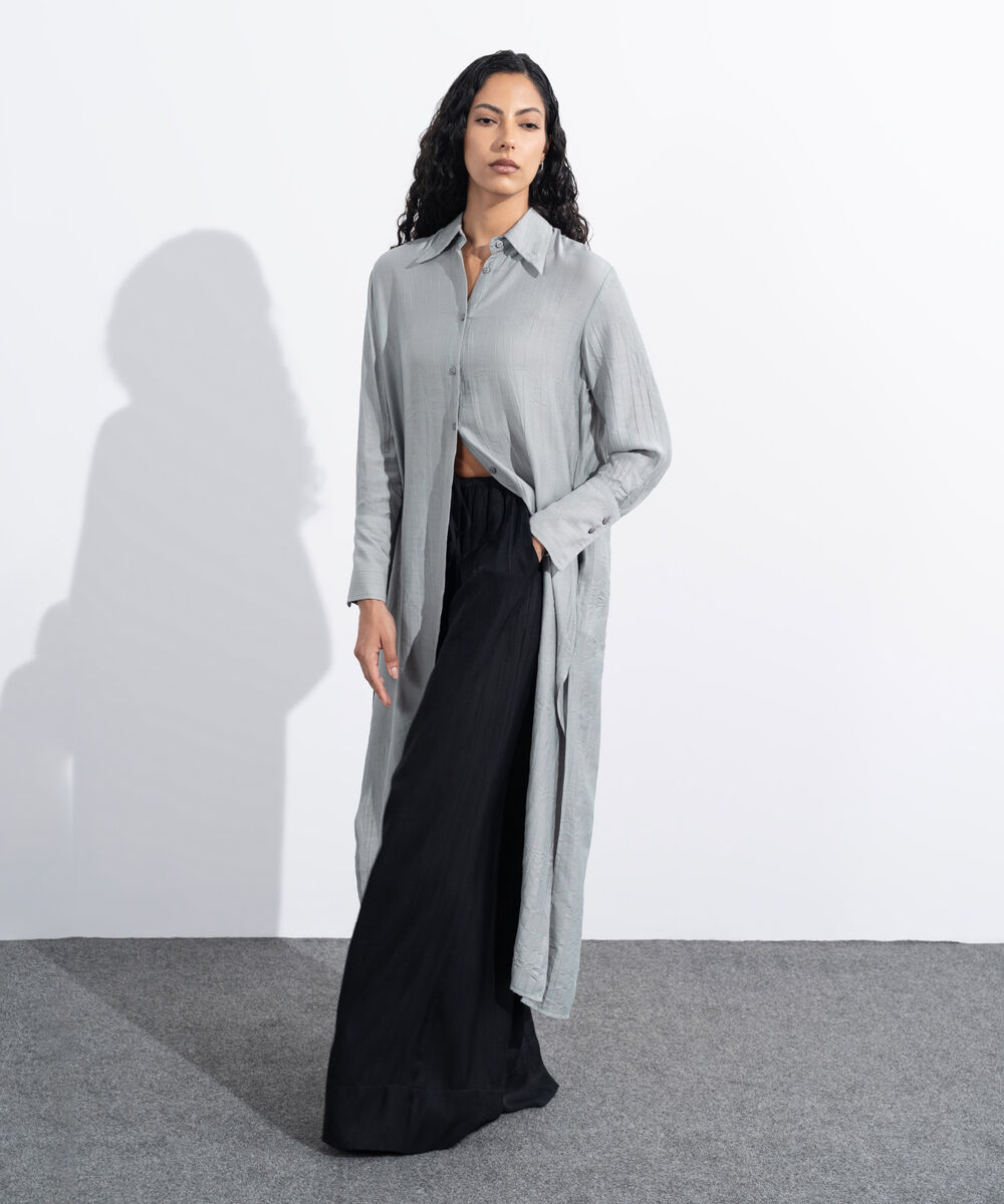 Women's Western Wear Black Textured Wide-Leg Trousers