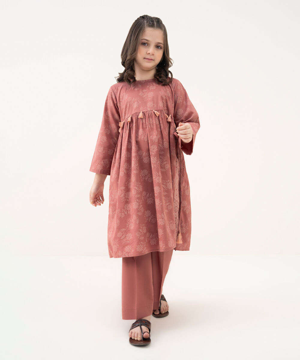 Girl's Cotton Viscose Printed Pink 2 Piece Suit