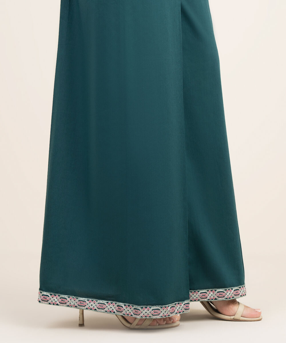 Women's RTW Cotton Viscose Embroidered Green Flared Pants