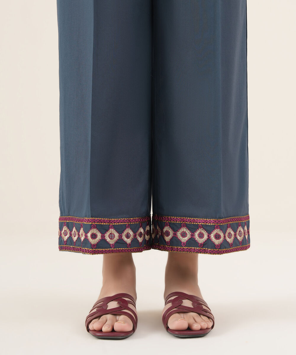 Women's RTW Cambric Blue Embroidered Culottes