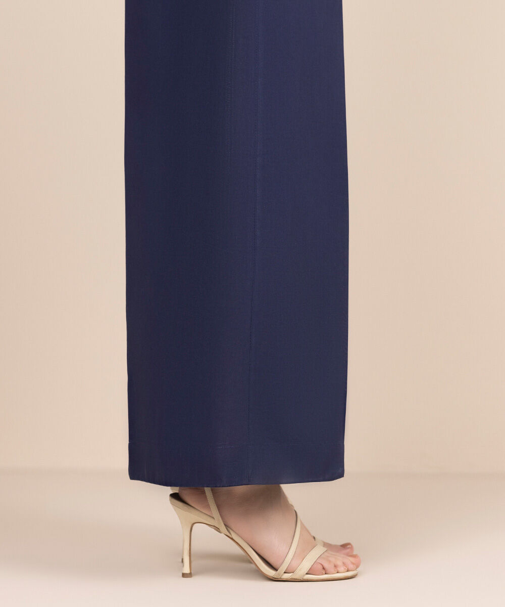 Women's RTW Cambric Blue Solid Flared Pants