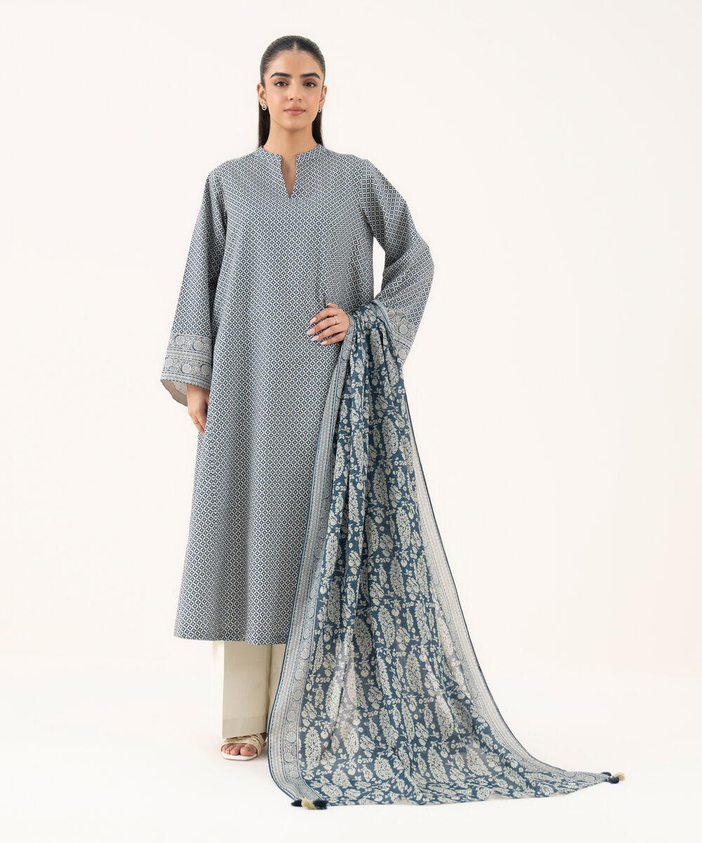 Women's Unstitched Cotton Printed Multi Two Piece Suit