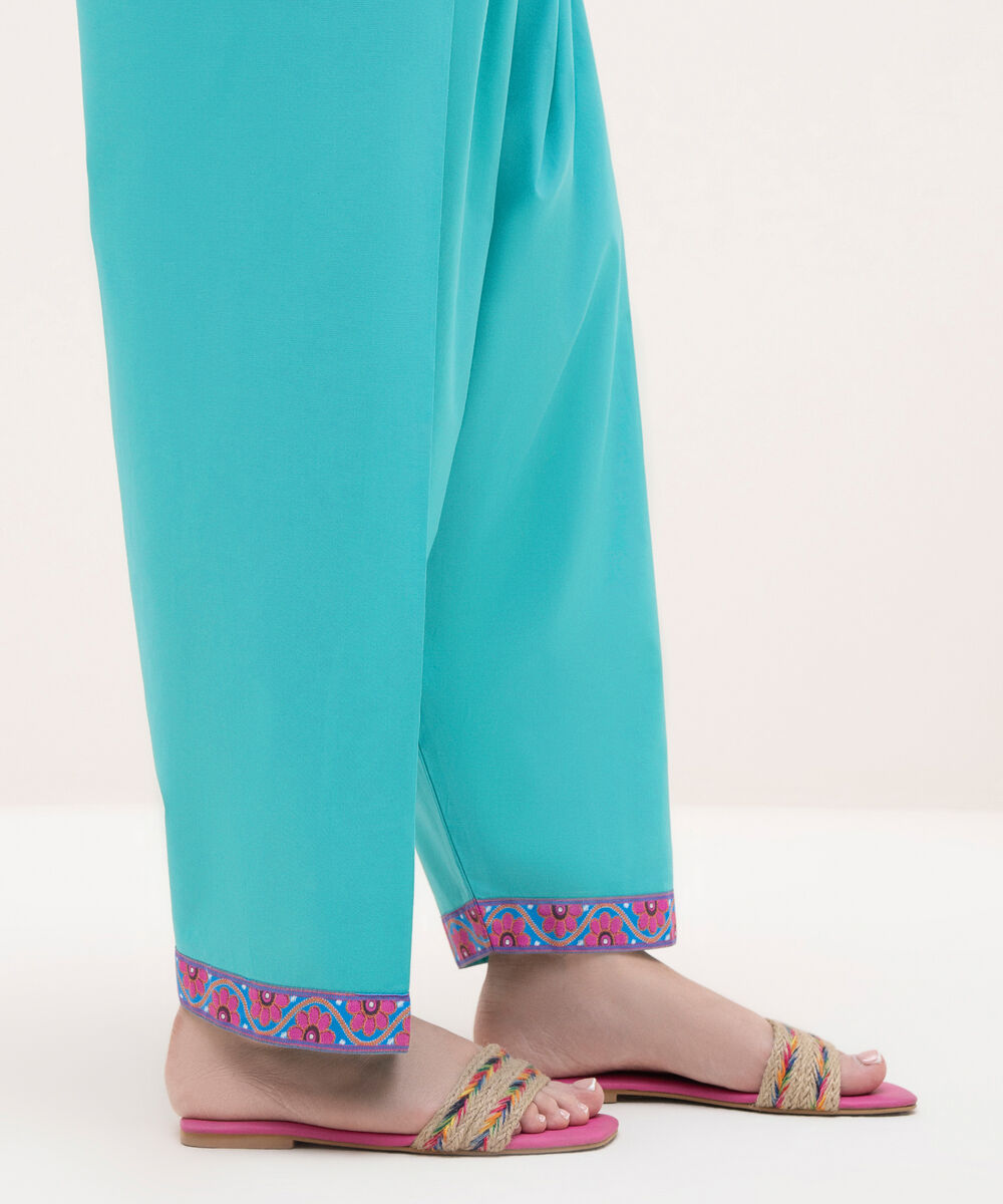 Women's RTW Cambric Teal Solid Shalwar