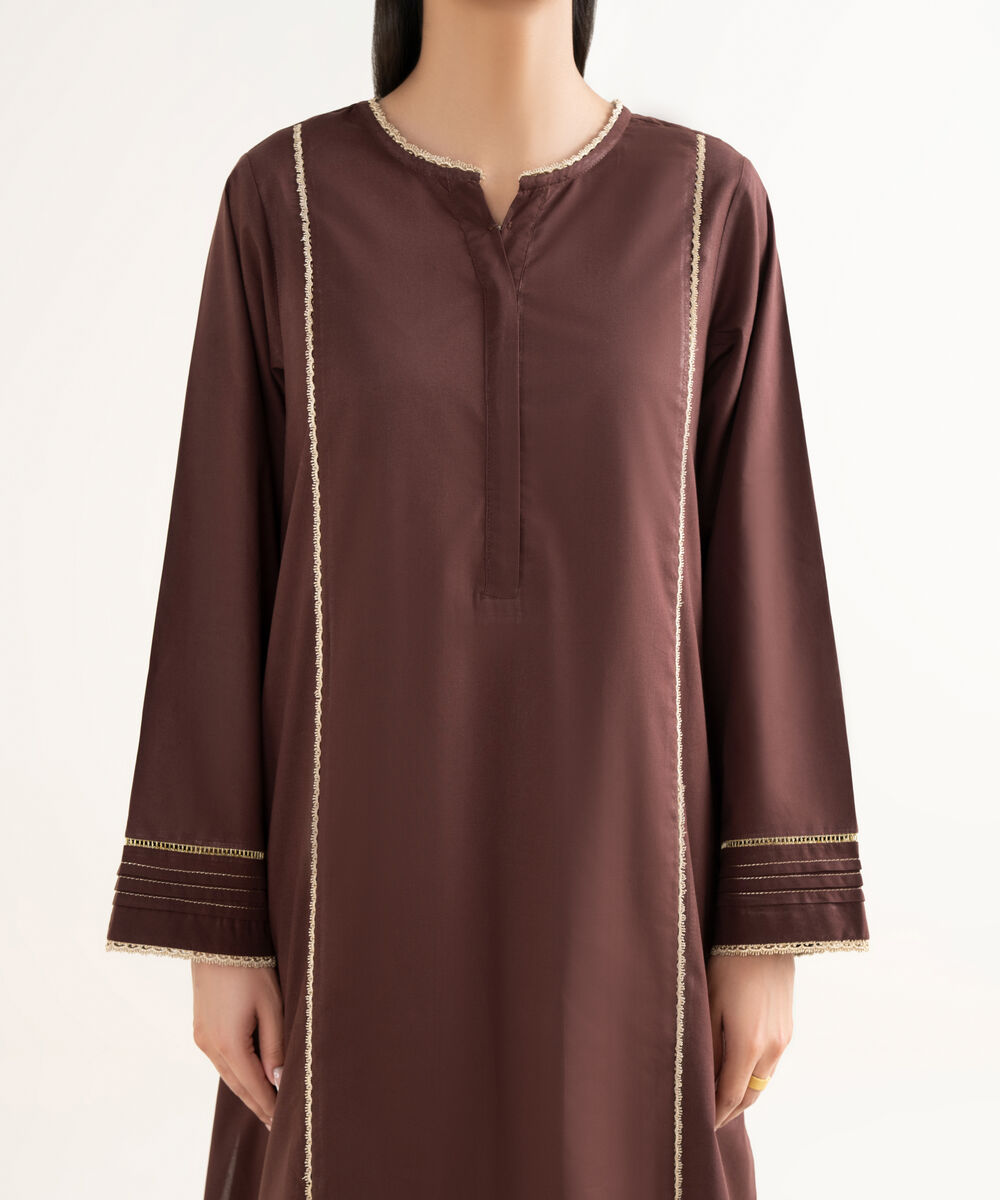 Women's RTW Cambric Solid A-Line Brown Shirt