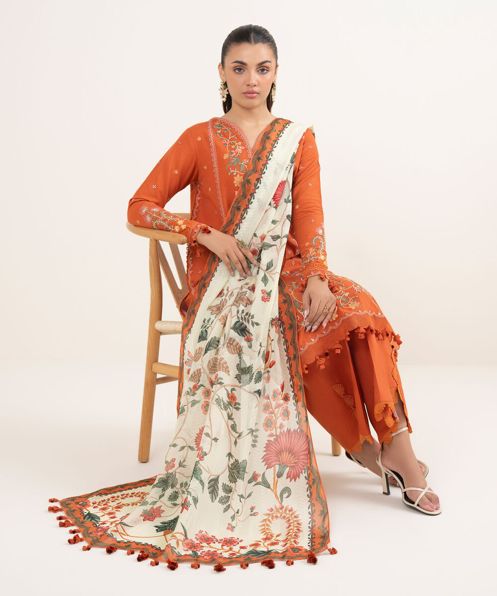 Women's Unstitched Dobby Dyed Three Piece Suit