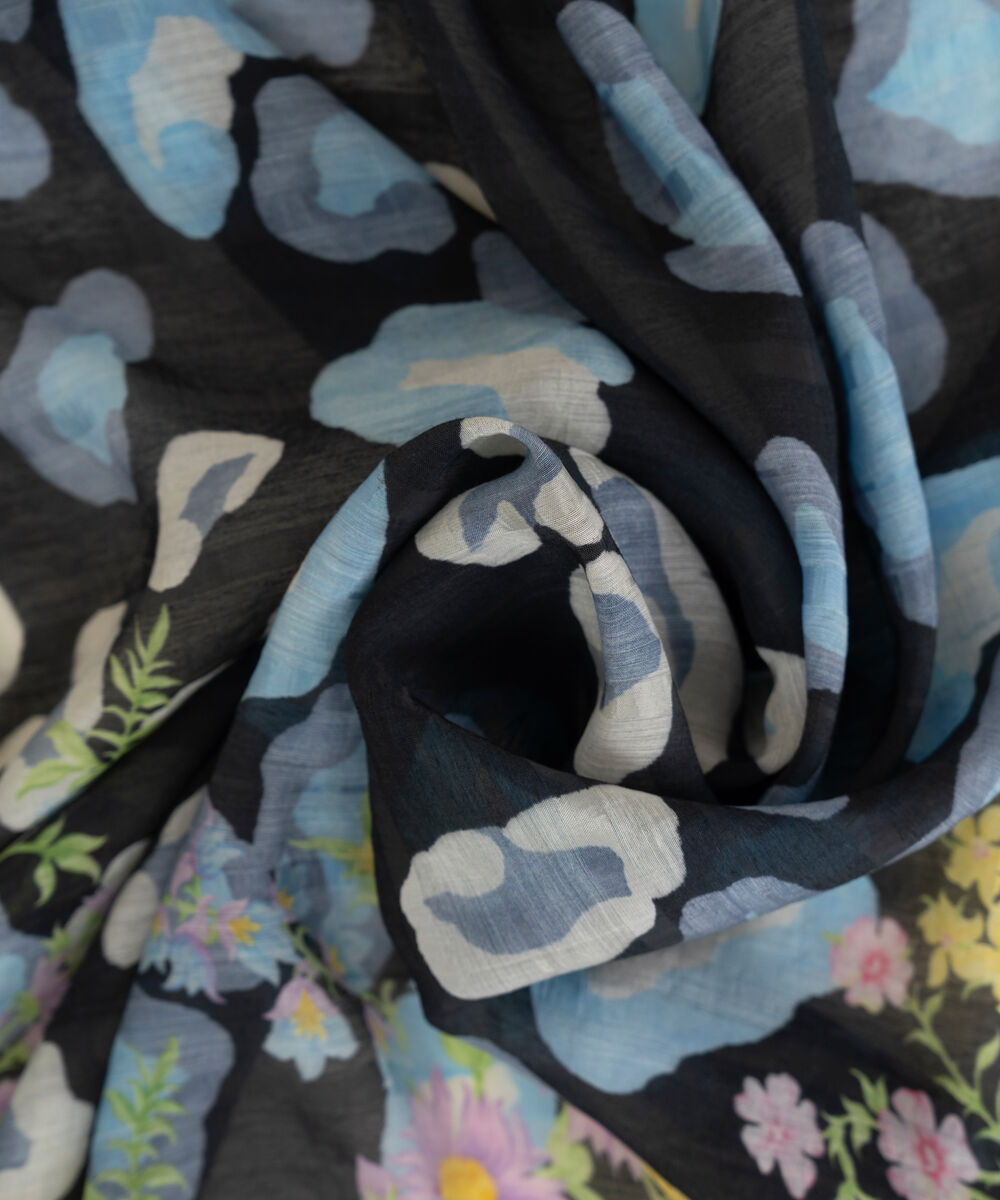 Tussar Silk Black Printed Dupatta