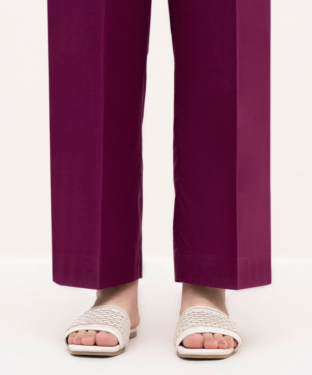 Women's RTW Cambric Purple Solid Straight Pants