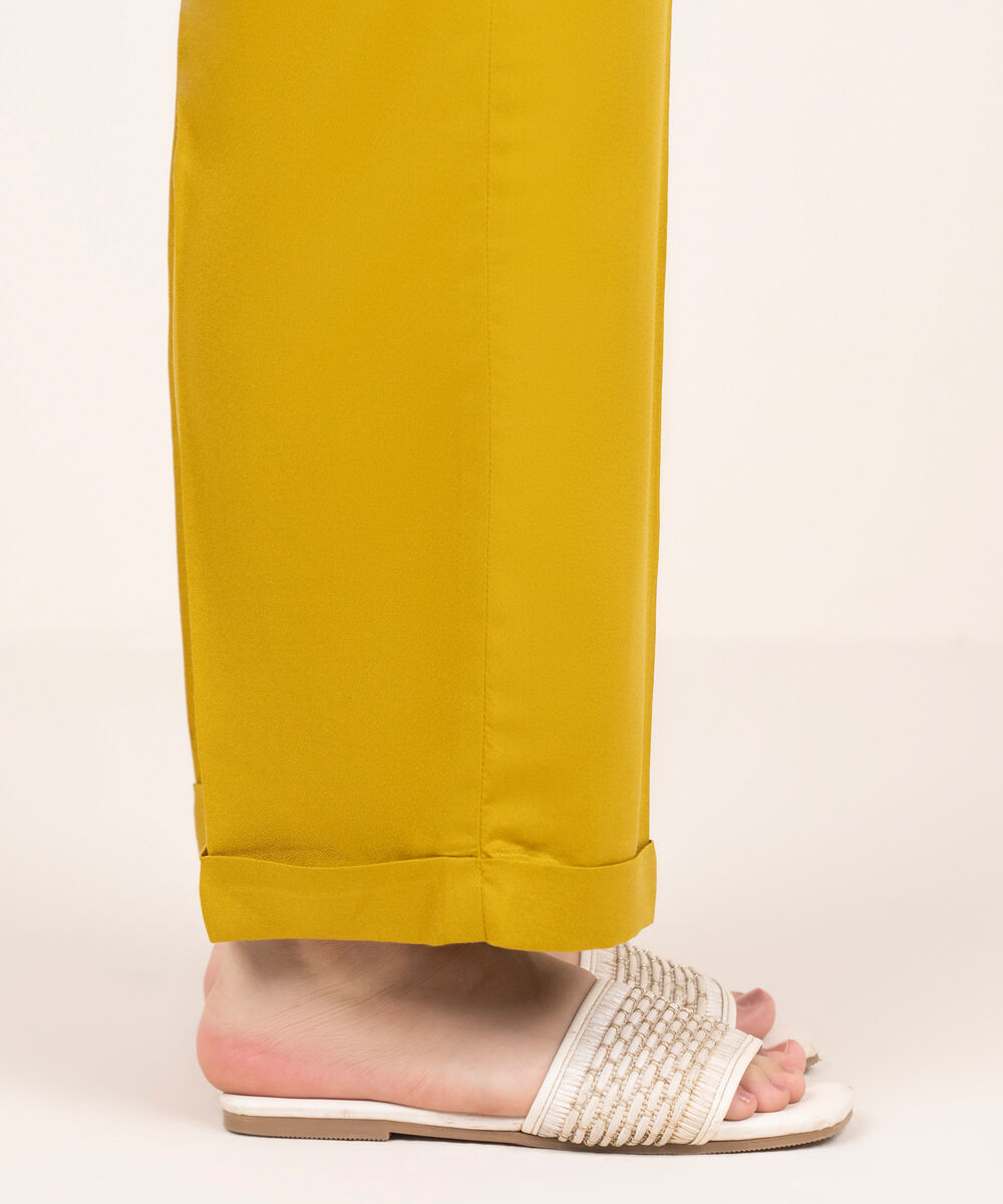 Women's RTW Dobby Mustard Solid Straight Pants