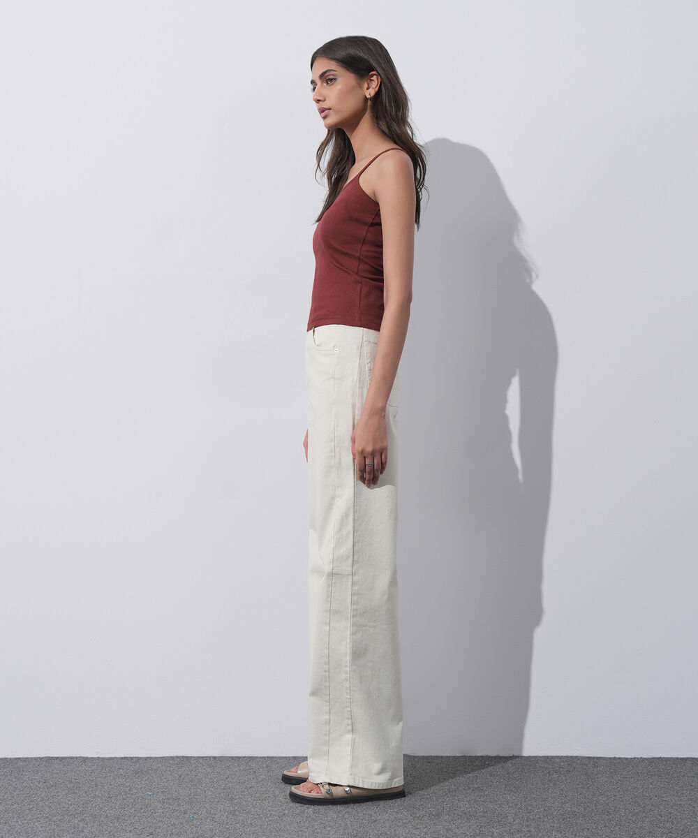 Women's Western Wear Red Ribbed Strapy Vest