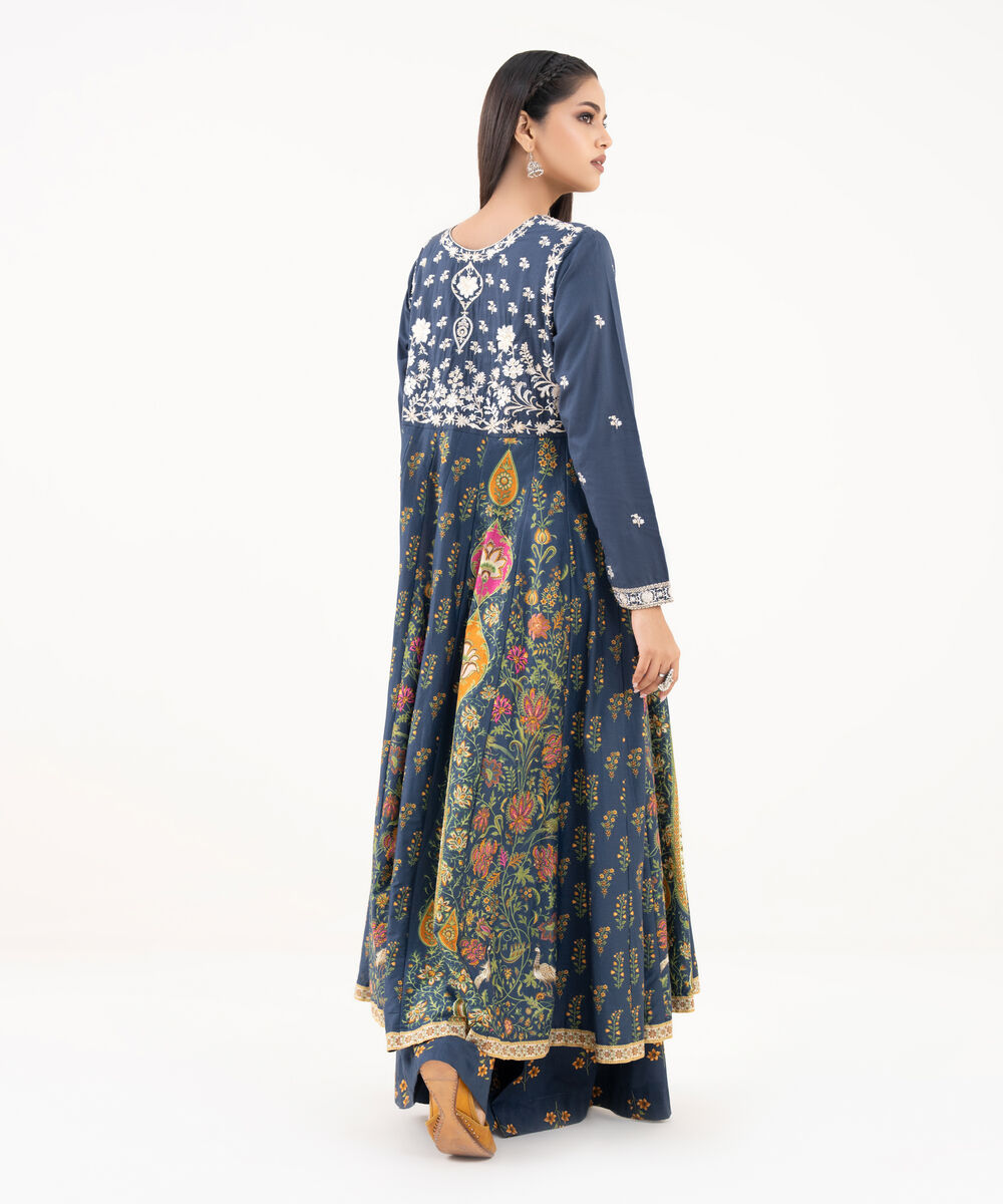 Women's RTW Lawn Viscose Blue Embroidered Pishwas