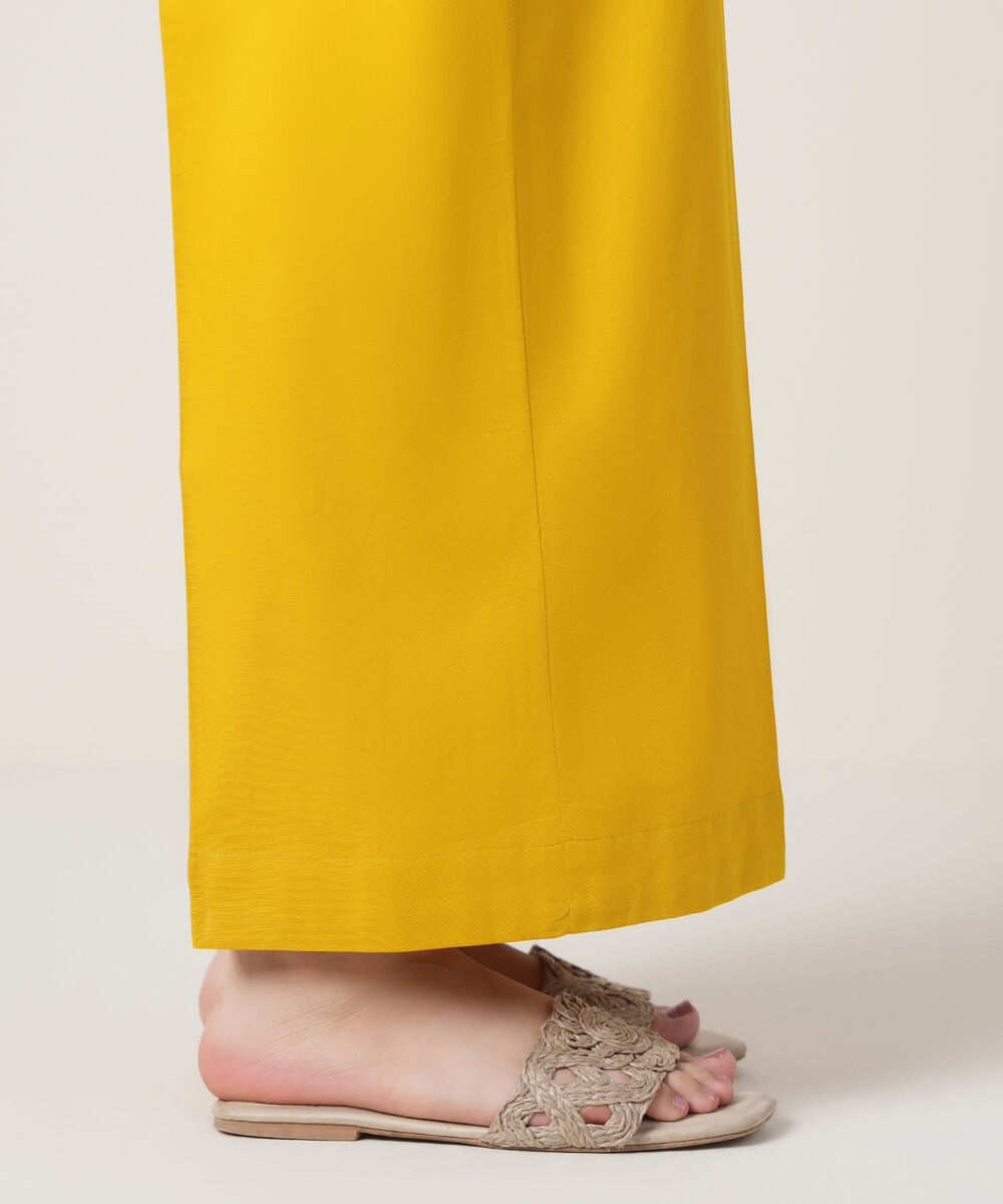 Women's RTW Cambric Yellow Solid Trousers