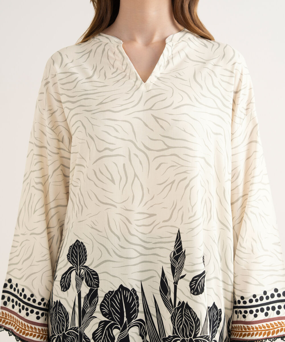 Women's RTW Cotton Viscose Printed Drop Shoulder Multi Shirt