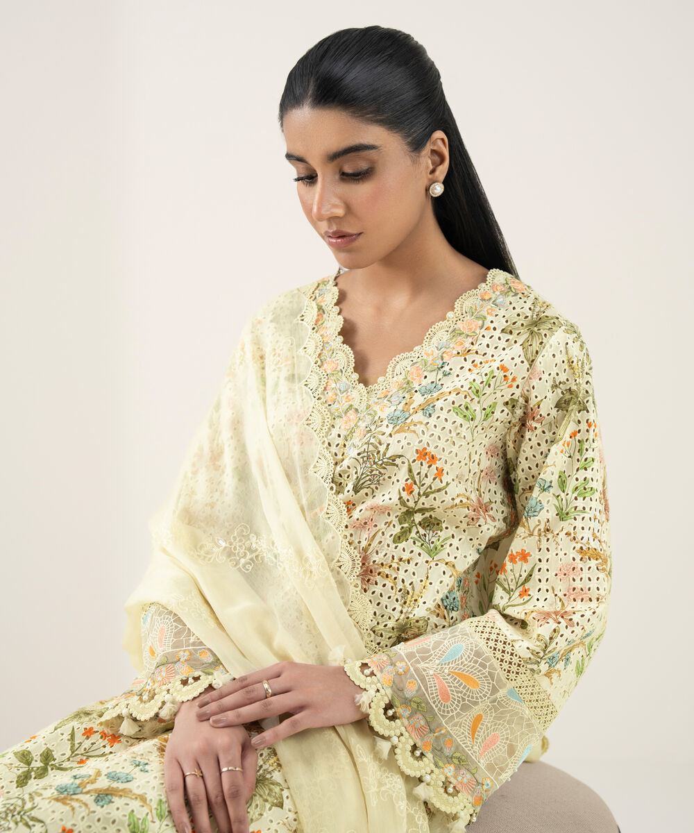 Women's Unstitched Cotton Embroidered Multi 3 Piece Suit