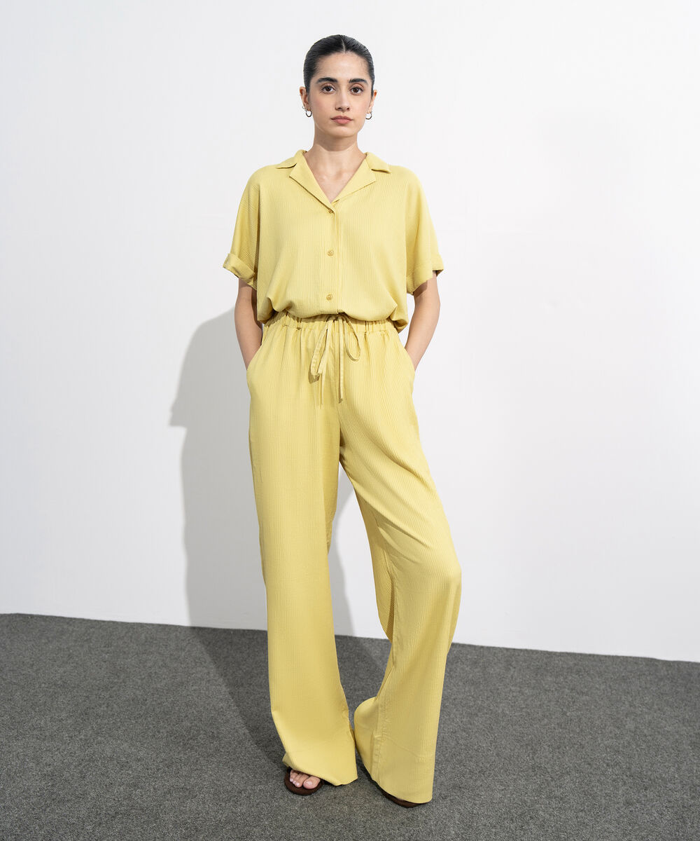 Women's Western Wear Lime Wide-Leg Seersucker Trousers