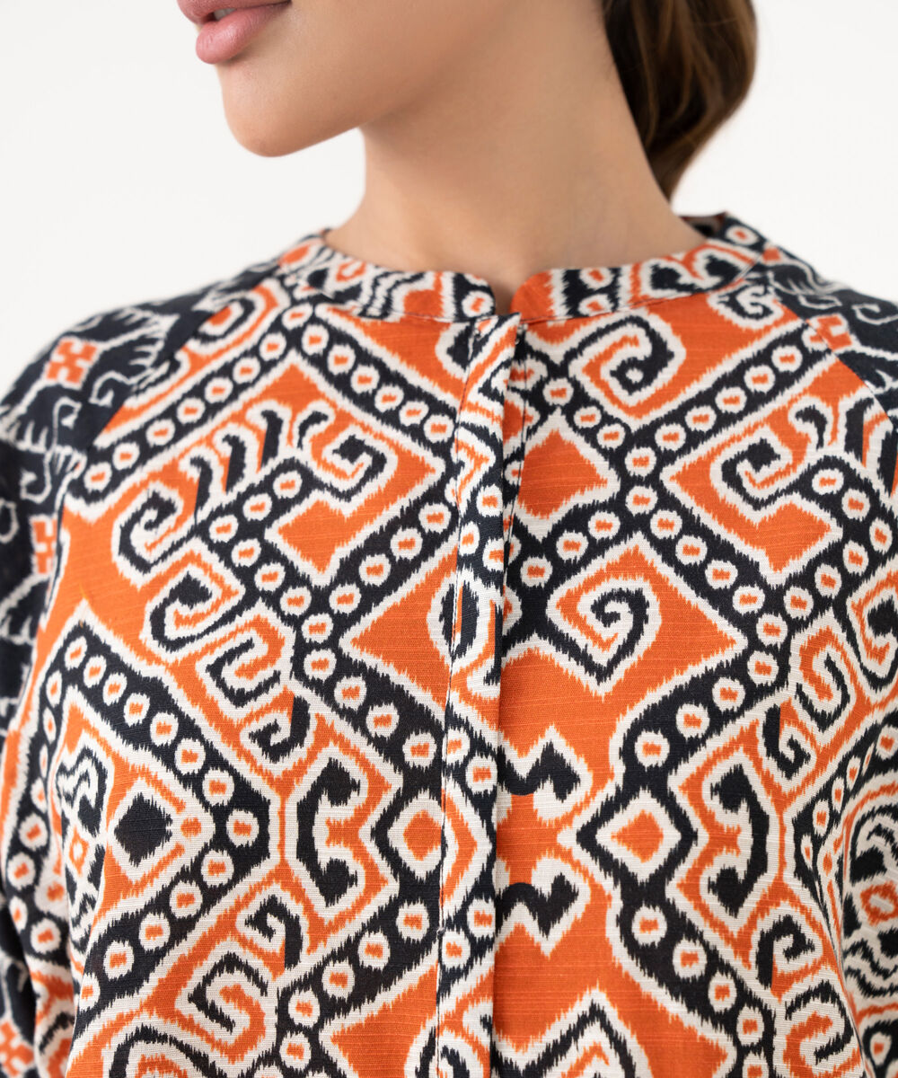 Women's RTW Light Khaddar Printed Black Drop Shoulder Shirt