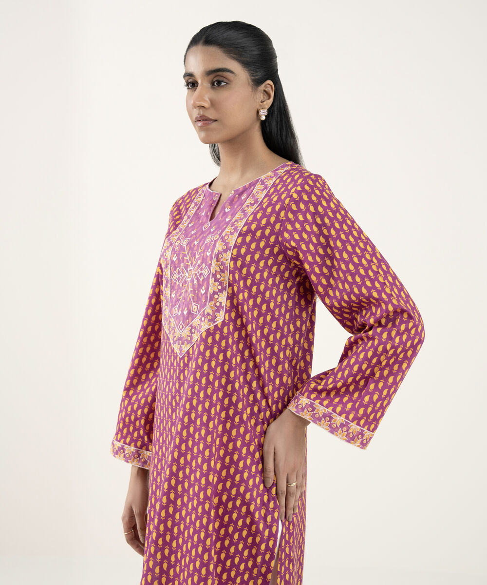 Women's RTW Lawn Pink Embroidered A-Line Shirt