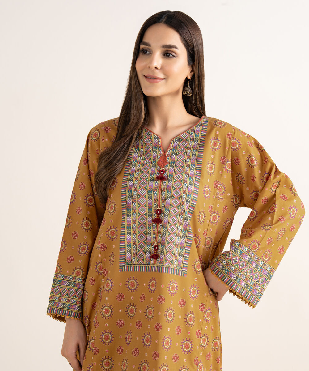 Women's RTW Cambric Brown Printed A-Line Shirt