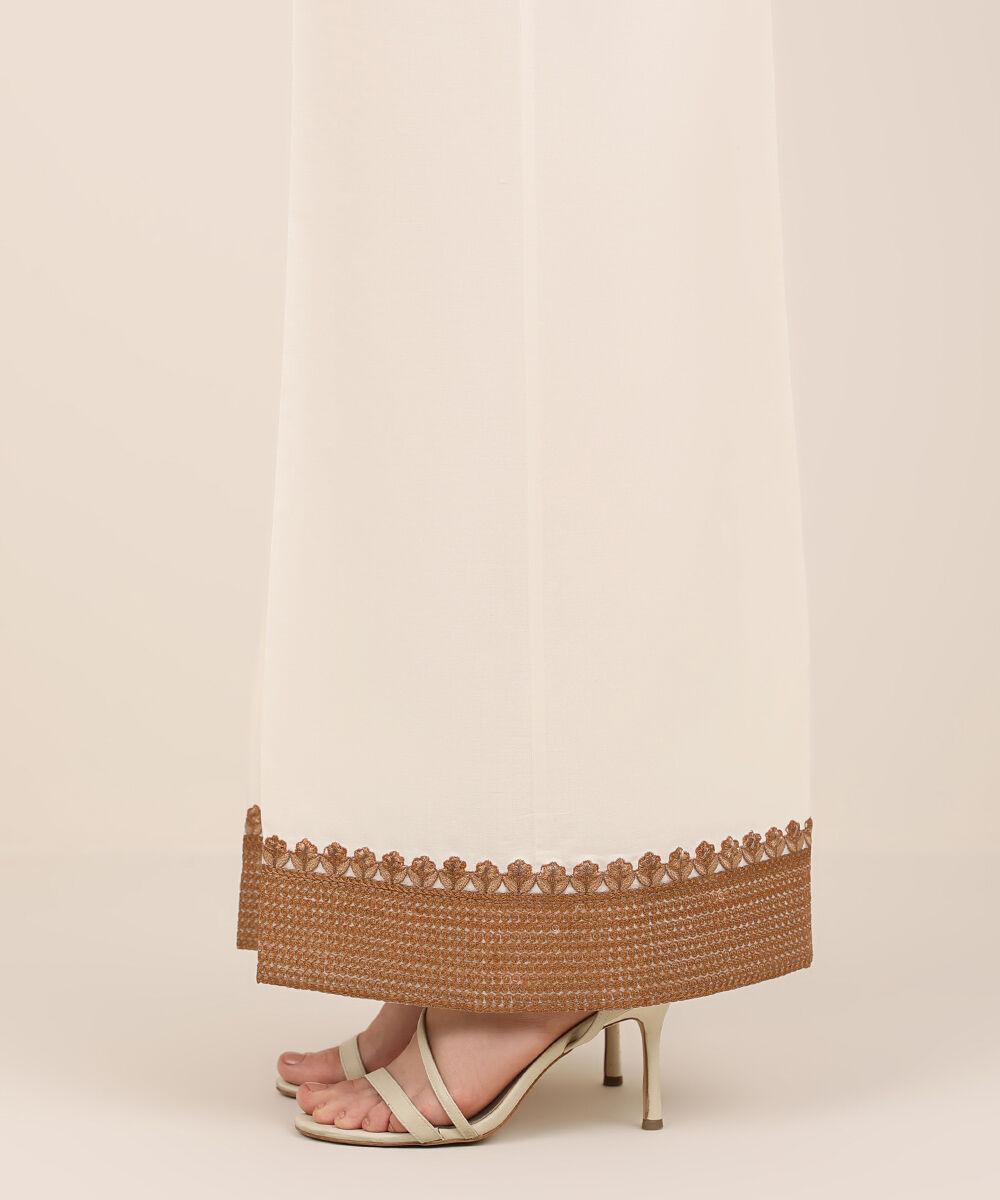 Women's RTW Cambric Beige Embroidered Flared Pants