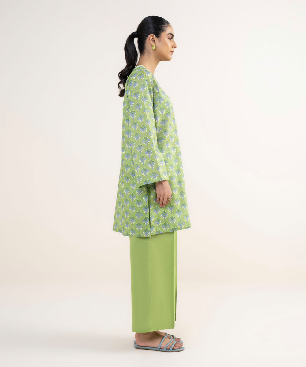 Women's RTW Lawn Green Embroidered Straight Shirt