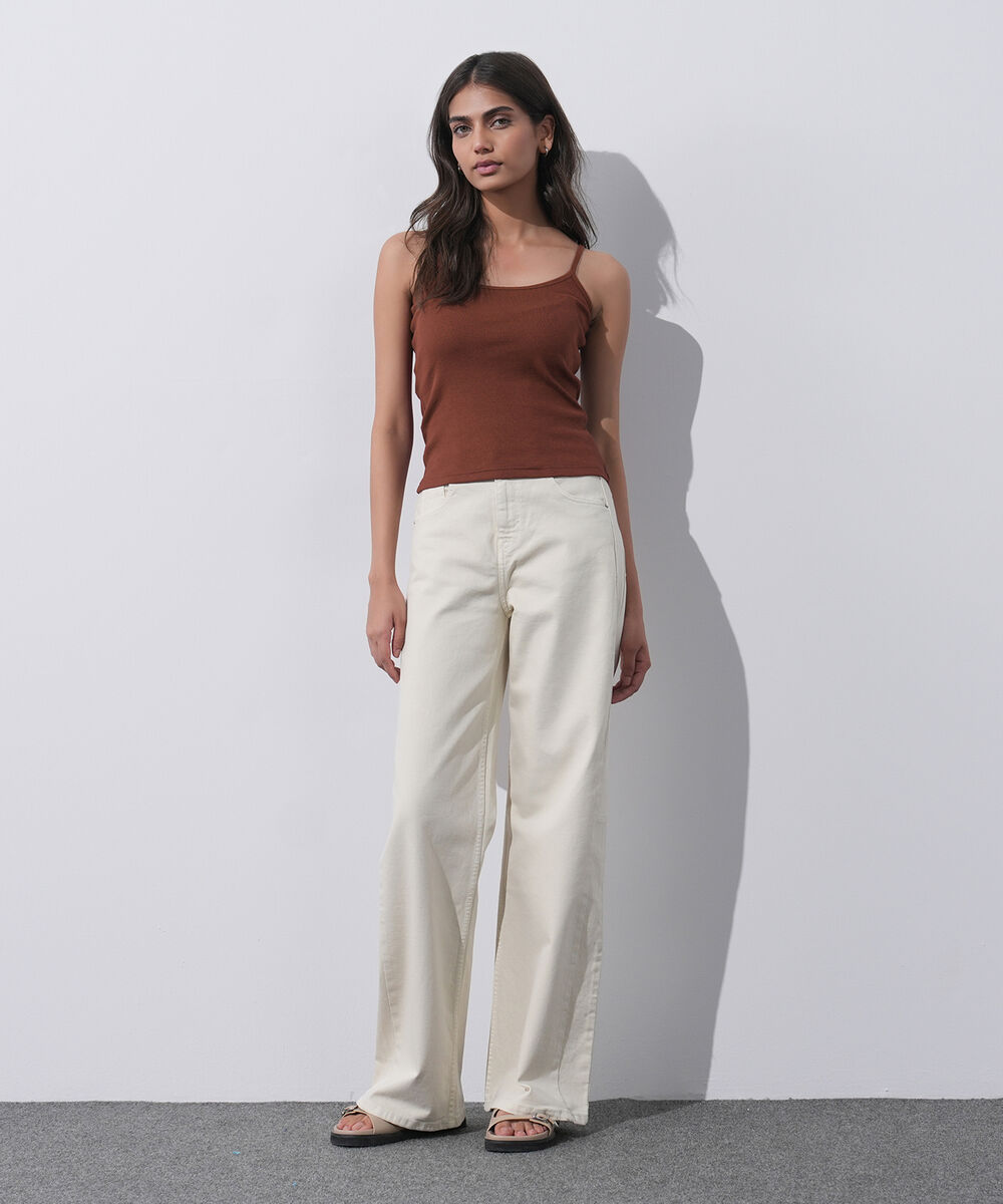 Women's Western Wear Red Ribbed Strapy Vest