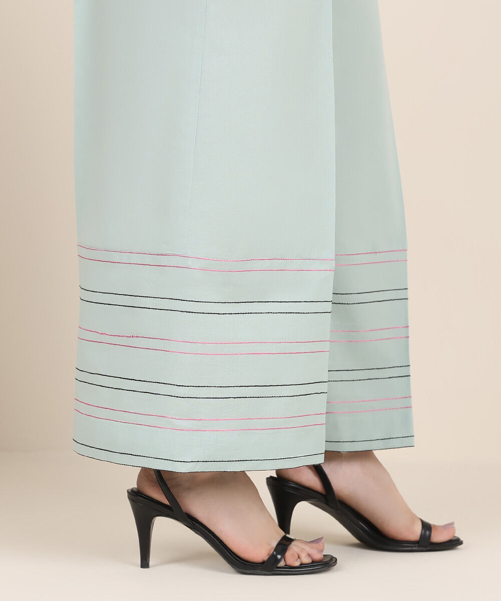 Women's RTW Cambric Blue Solid Flared Pants