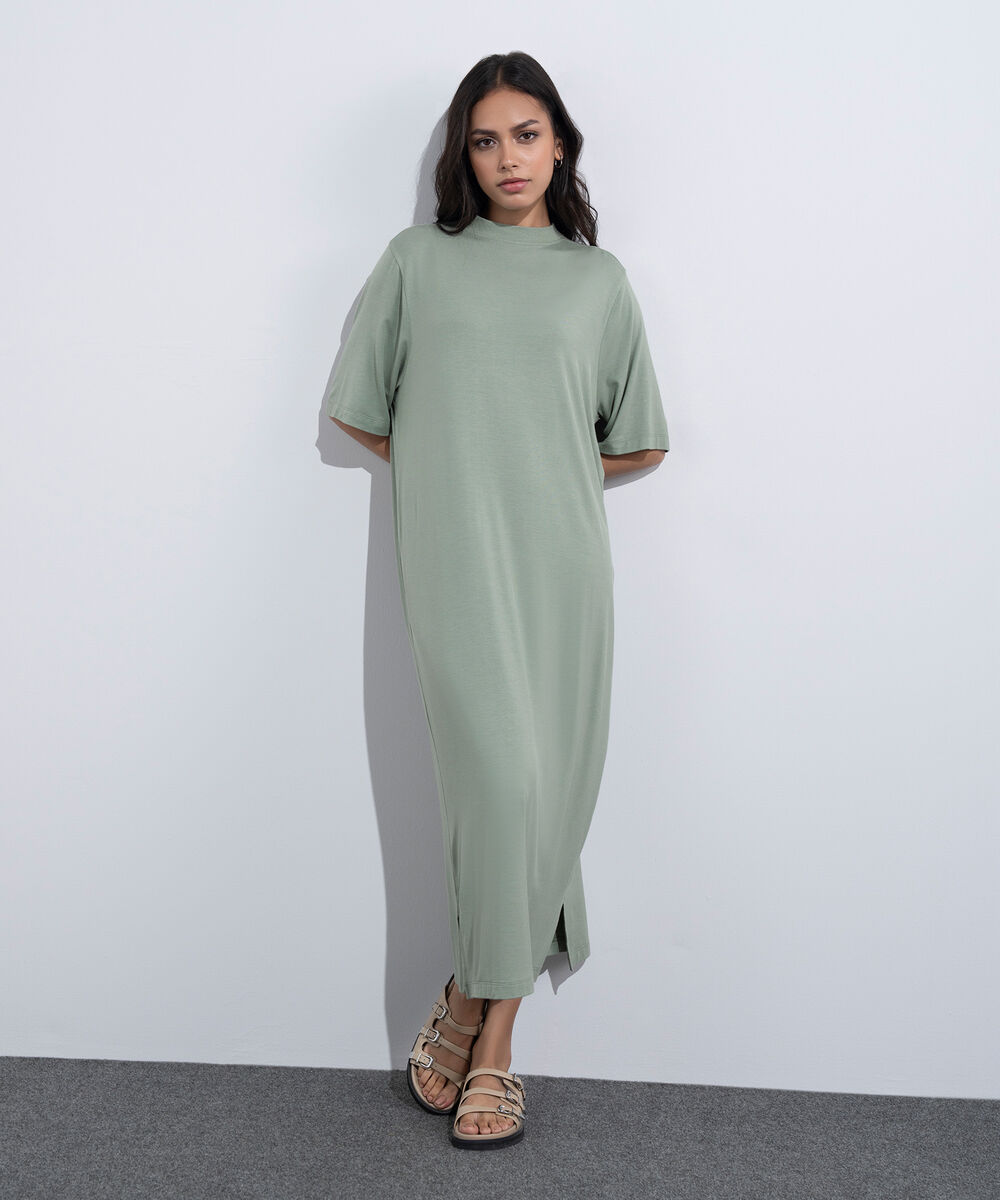 Women's Western Wear Green T-Shirt Short Sleeve Dress