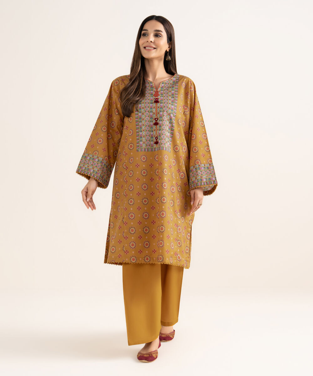 Women's RTW Cambric Brown Printed A-Line Shirt