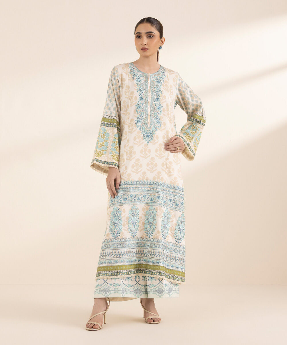 Women's RTW Cotton Satin Multi Embroidered A-Line Shirt