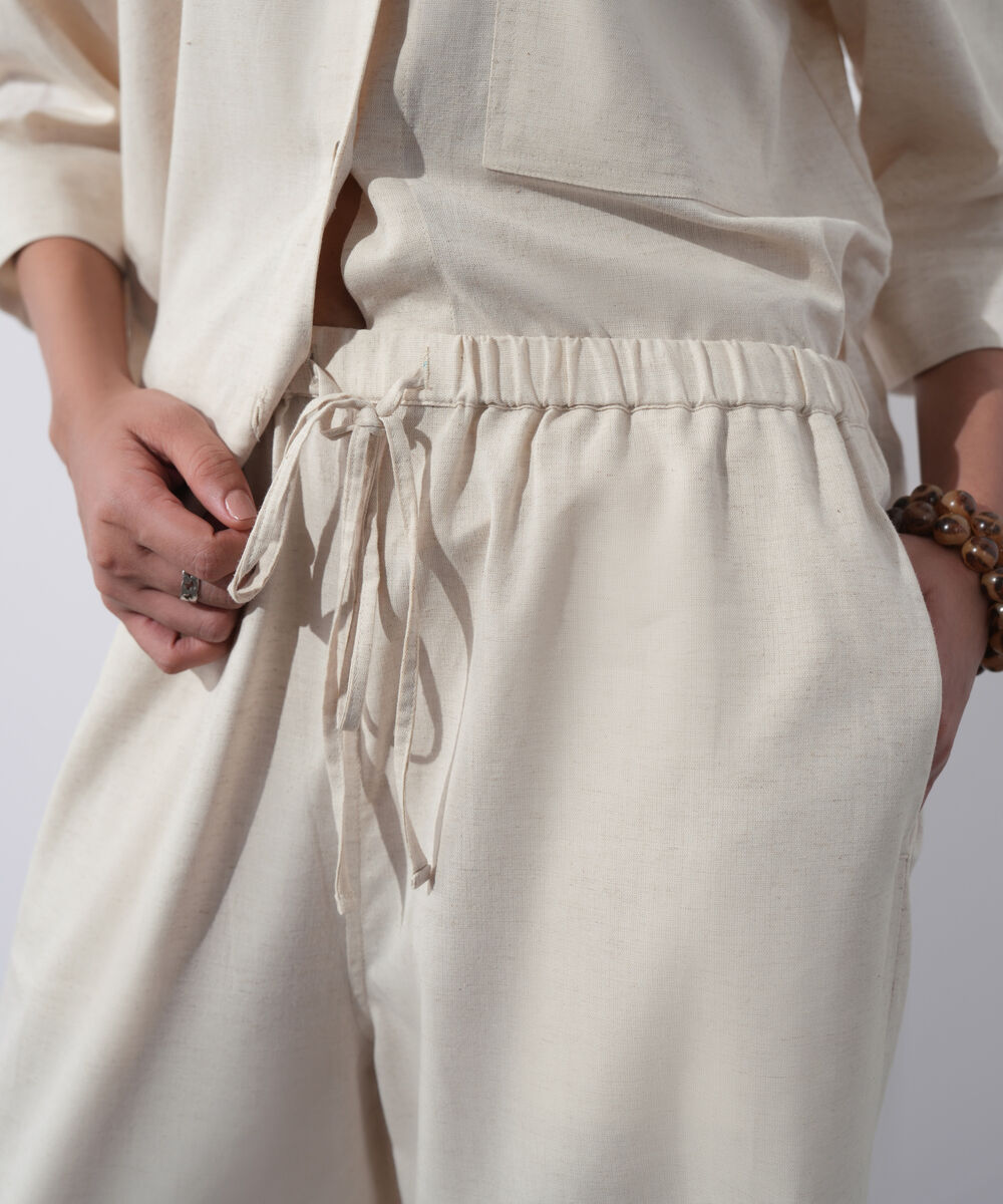 Women's Western Wear Beige Linen Blend Pull On Trousers