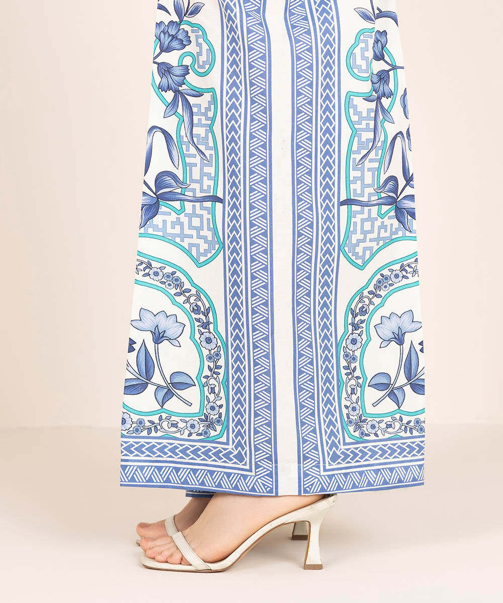 Women's RTW Cambric Blue Printed Flared Pants