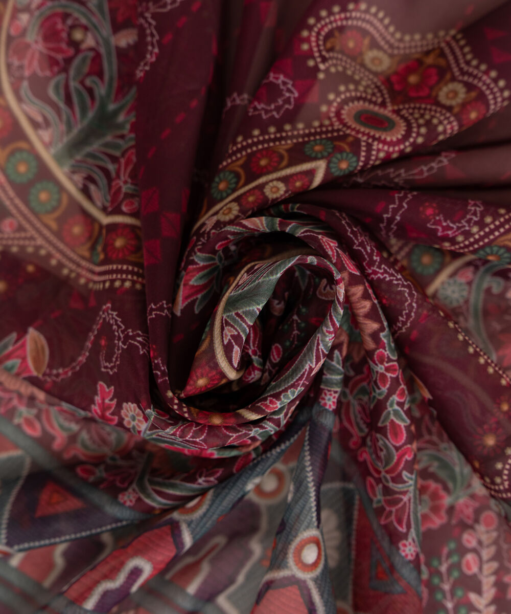Blended Tissue Maroon Printed Dupatta