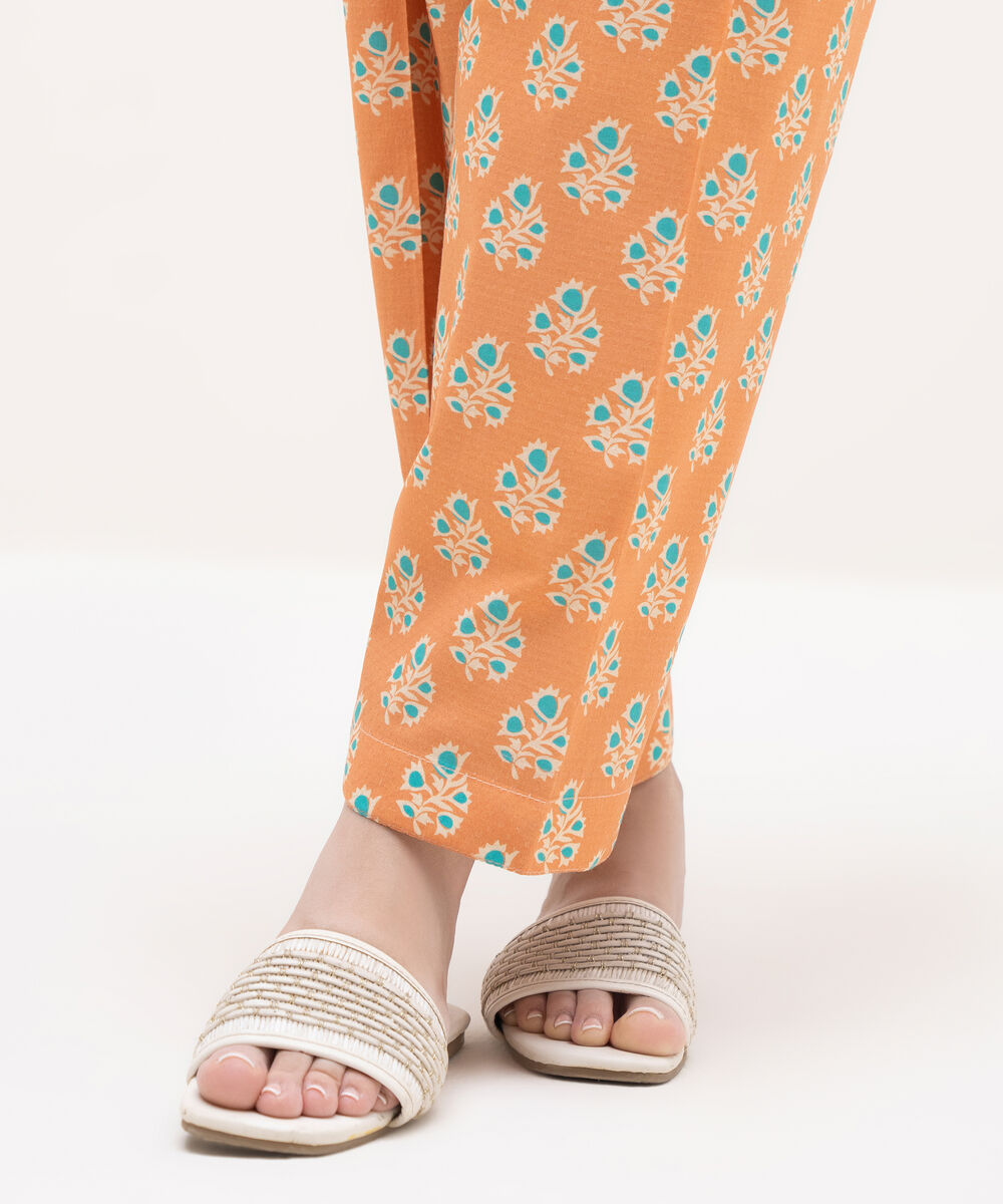 Women's RTW Textured Lawn Orange Printed Shalwar