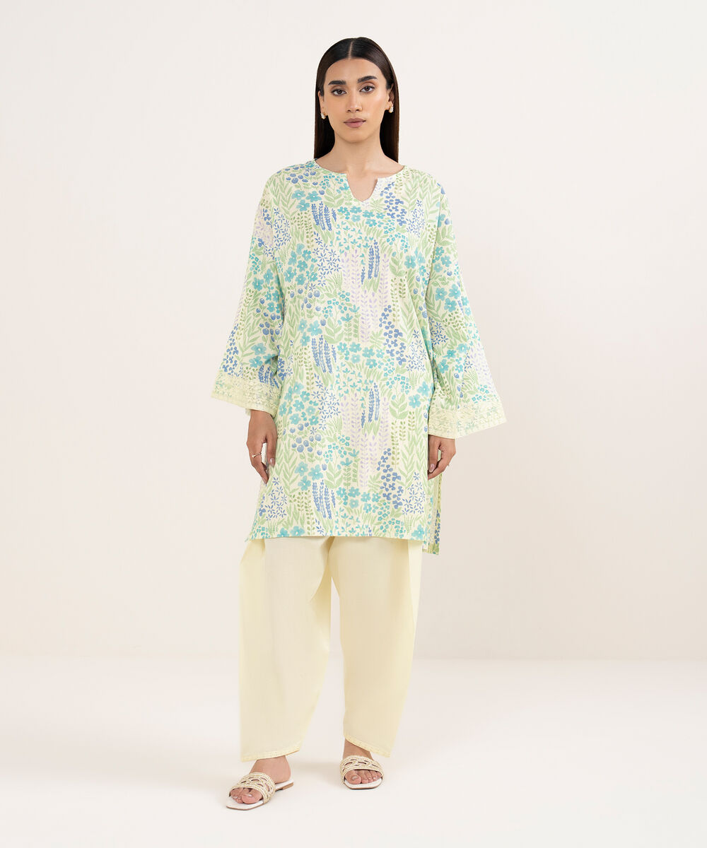 Women's RTW Lawn Off White Embroidered Drop Shoulder Shirt