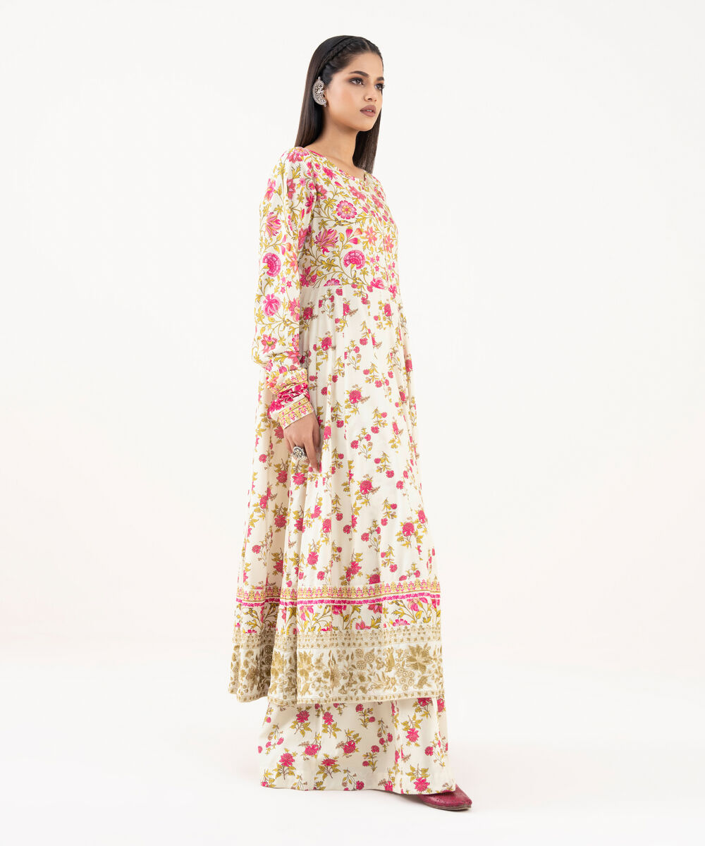 Women's RTW Lawn Viscose Off White Embroidered Pishwas