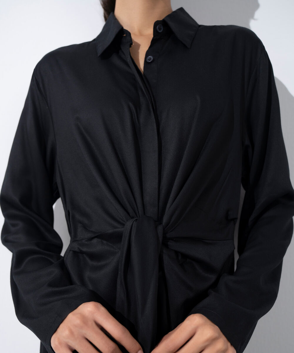 Women's Western Wear Black Tie-Knot Dress