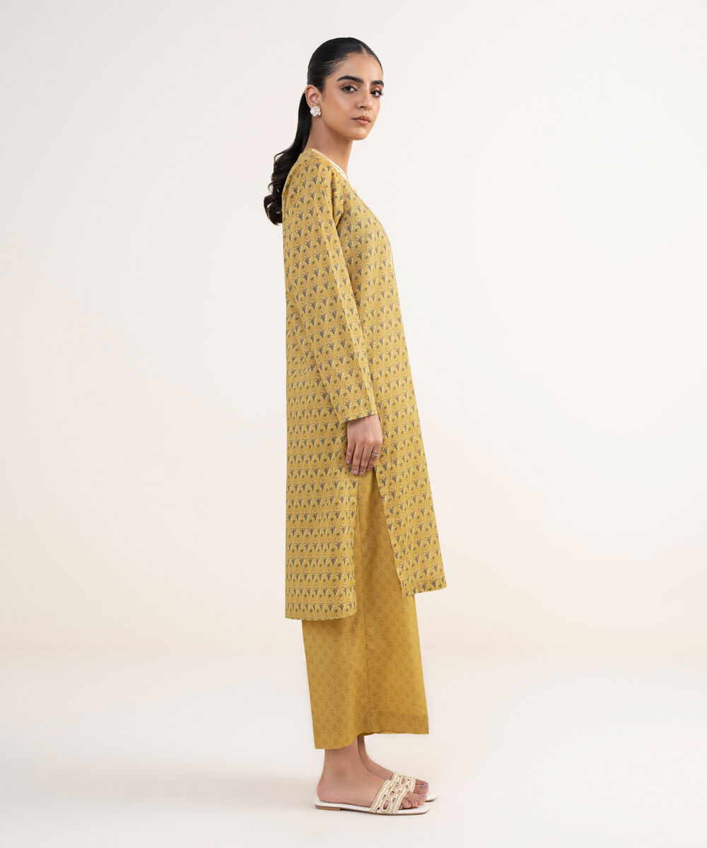 Women's RTW Lawn Mustard Embroidered Straight Shirt