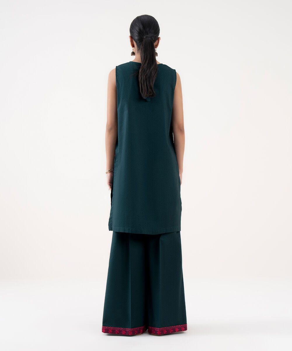 Women's RTW Textured Cotton Blue Embroidered Straight Shirt