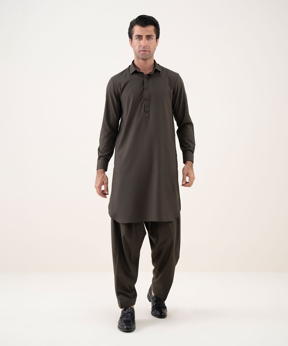 Men's 100% Cotton Plain Olive Kameez Shalwar