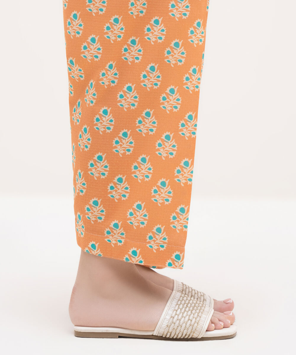 Women's RTW Textured Lawn Orange Printed Shalwar