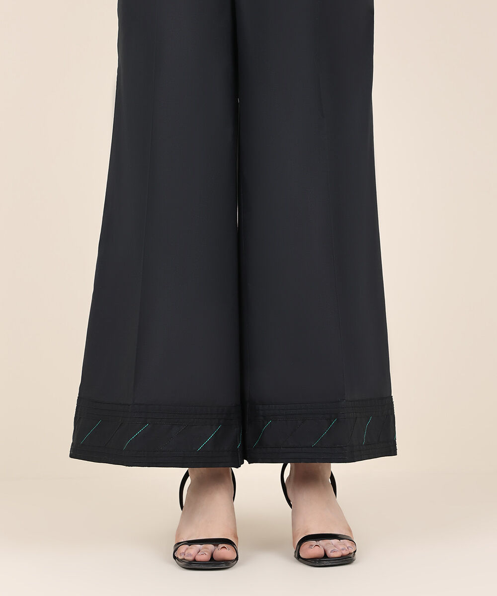 Women's RTW Cambric Black Solid Flared Pants