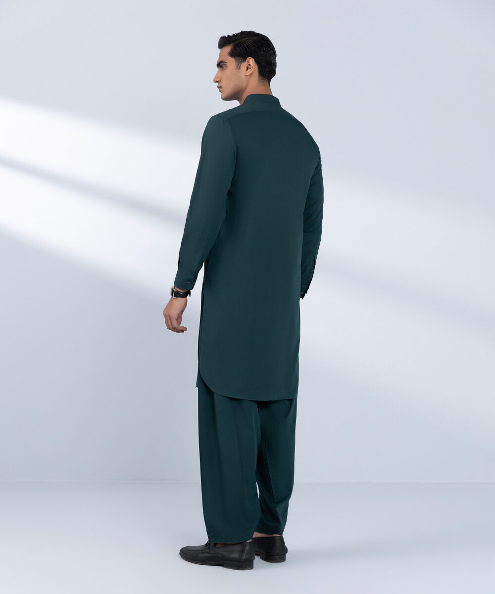 Men's Stitched Plain Green 2 PC Suit