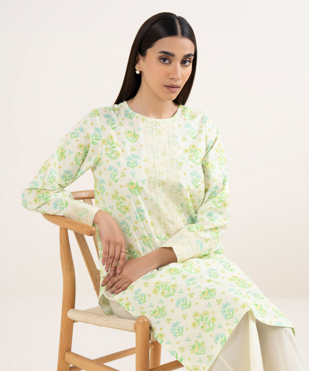 Women's RTW Lawn Mint Green Embroidered Straight Shirt