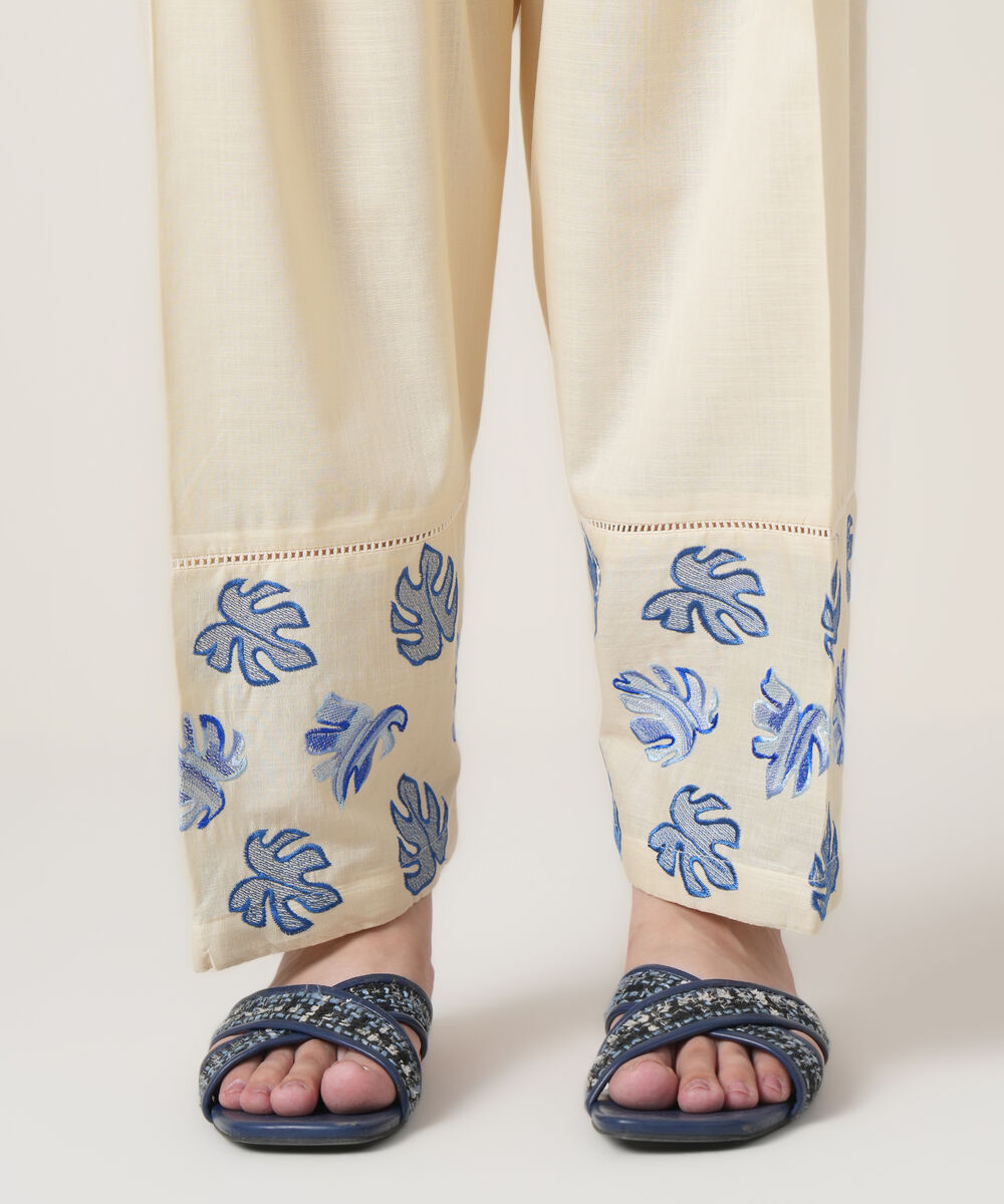 Women's RTW Cross Hatch Off White Embroidered Trousers
