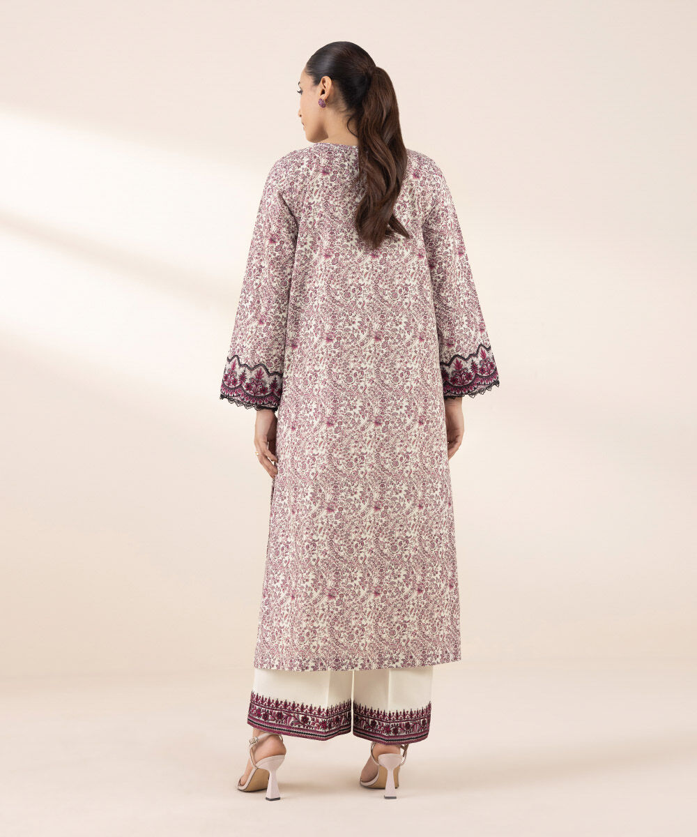 Women's RTW Textured Lawn Purple Embroidered A-Line Shirt