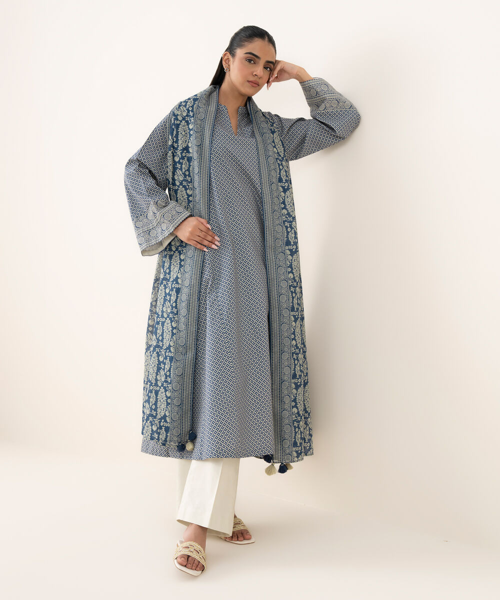 Women's Unstitched Cotton Printed Multi Two Piece Suit