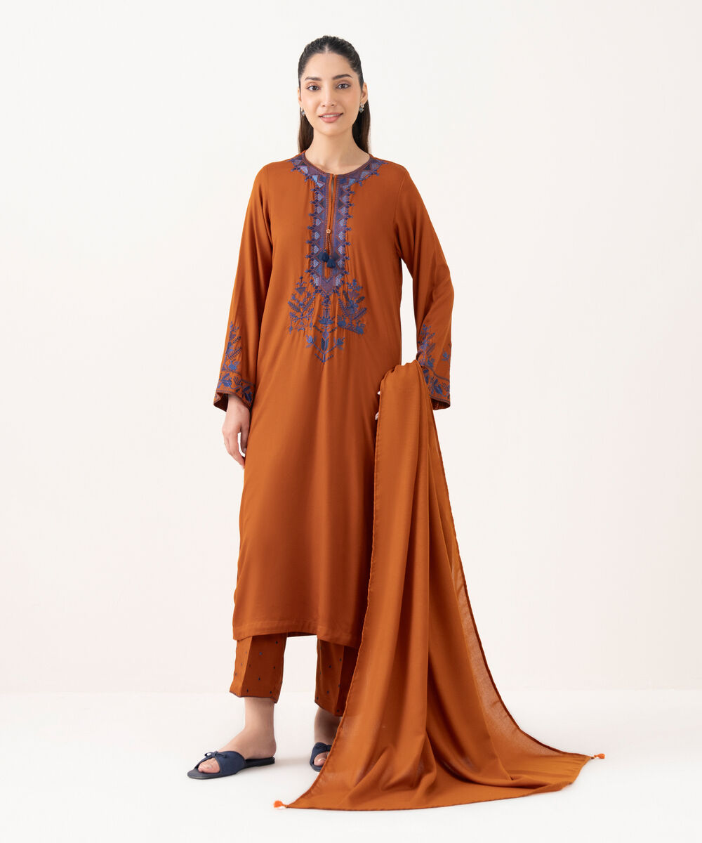 Women's RTW Bedford  Embroidered Rust A-Line Shirt