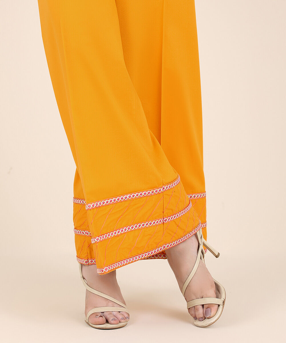 Women's RTW Cambric Yellow Embroidered Flared Pants