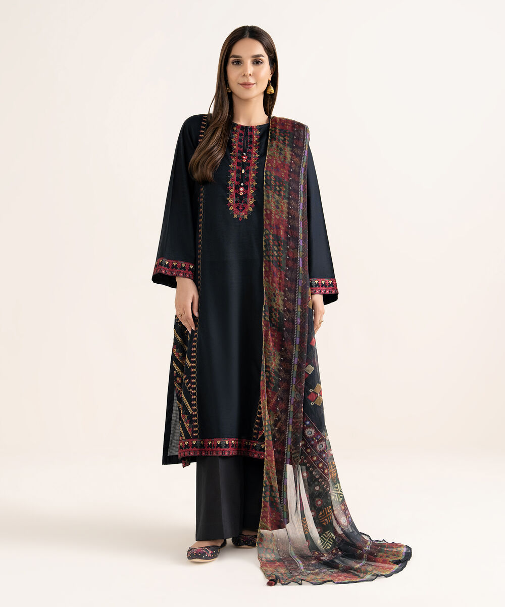 Blended Chiffon Black Printed Dupatta