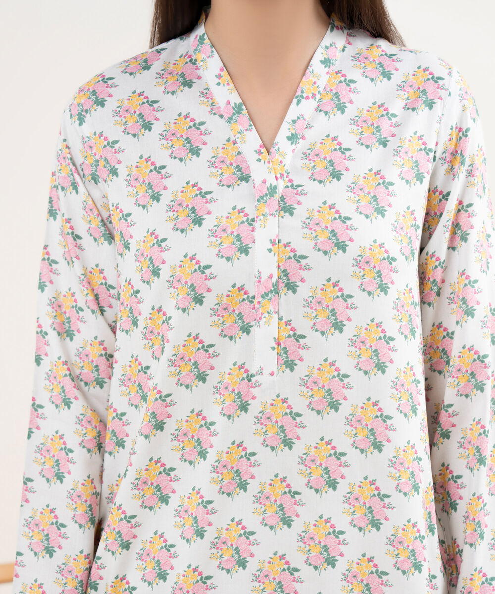 Women's RTW Arabic Lawn Grey Printed Straight Shirt