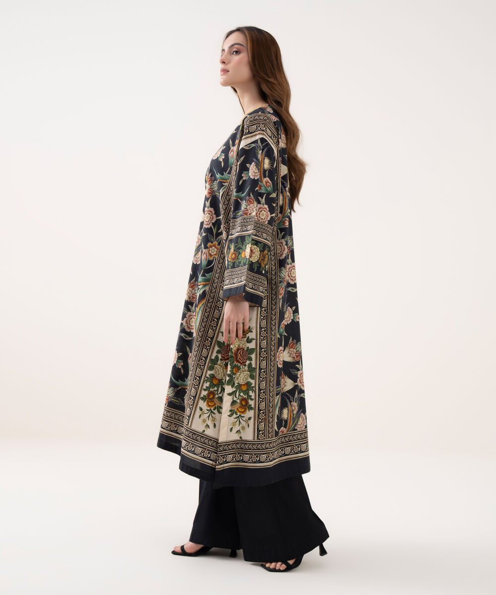 Women's RTW Cotton Viscose Printed Drop Shoulder Black Shirt